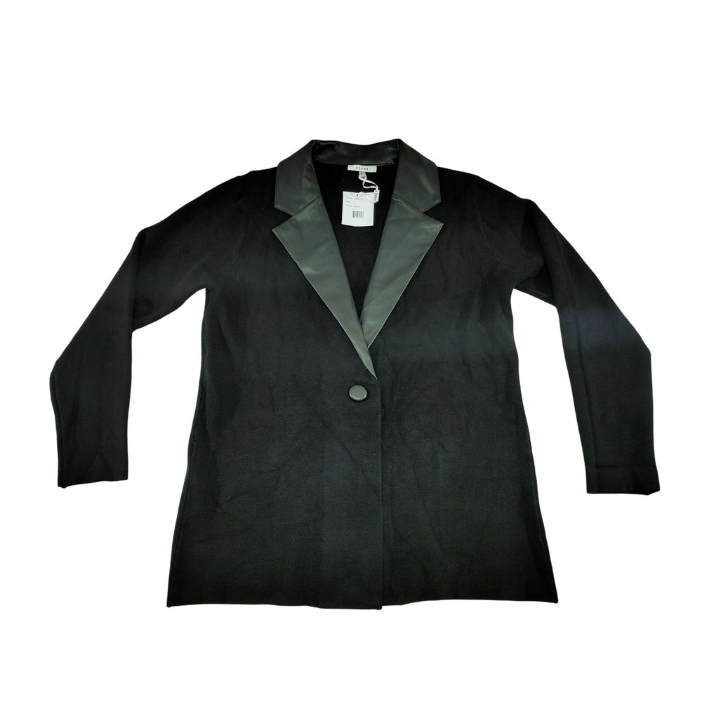 SIONI‎ Black Tuxedo Collar Knit Blazer Jacket with Single Button Closure Size L